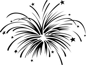 Cartoon fireworks wishing a happy new year to Nevada Wolf Pack fans